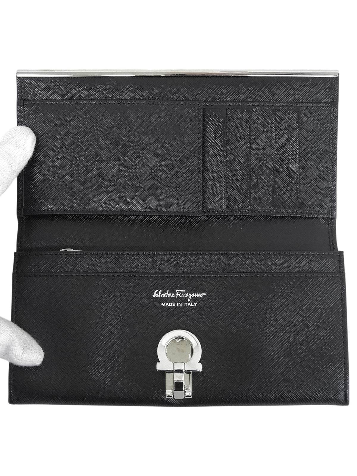 ガンチーニプレートロングウォレット ブラック