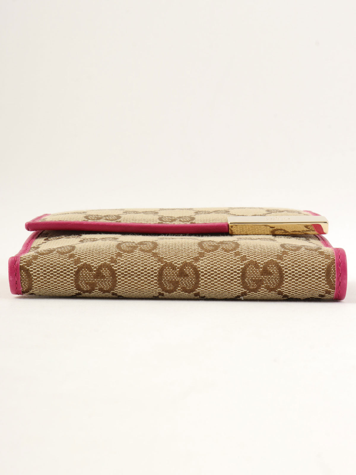 帆布 GG 图案迷你钱包 棕色/粉色