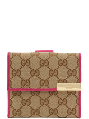 帆布 GG 图案迷你钱包 棕色/粉色