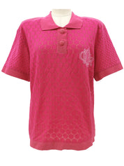 Polka Dot Logo Embroidered Polo Shirt #M Pink
