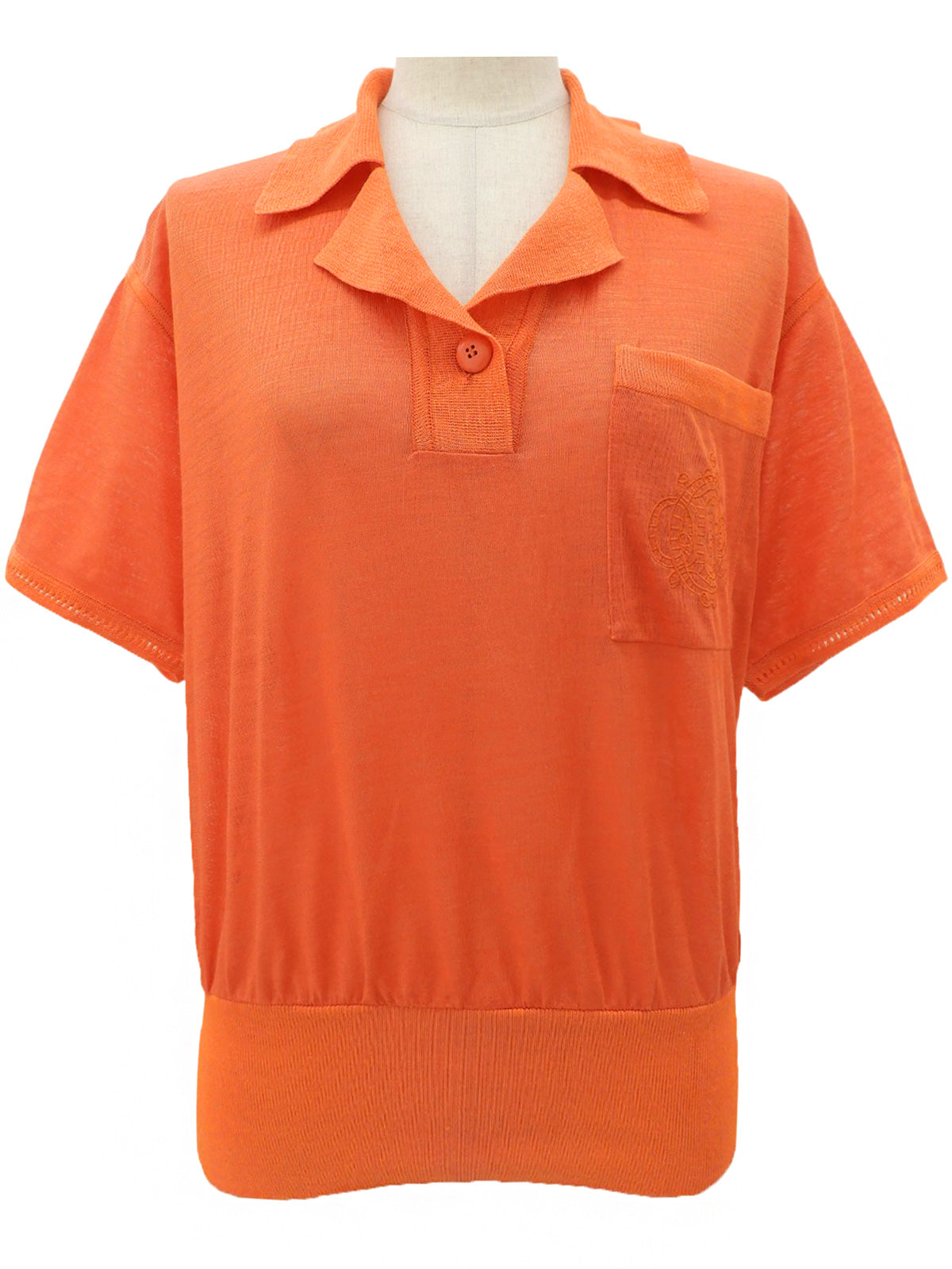 Linen Logo Embroidered Polo Shirt #M Orange