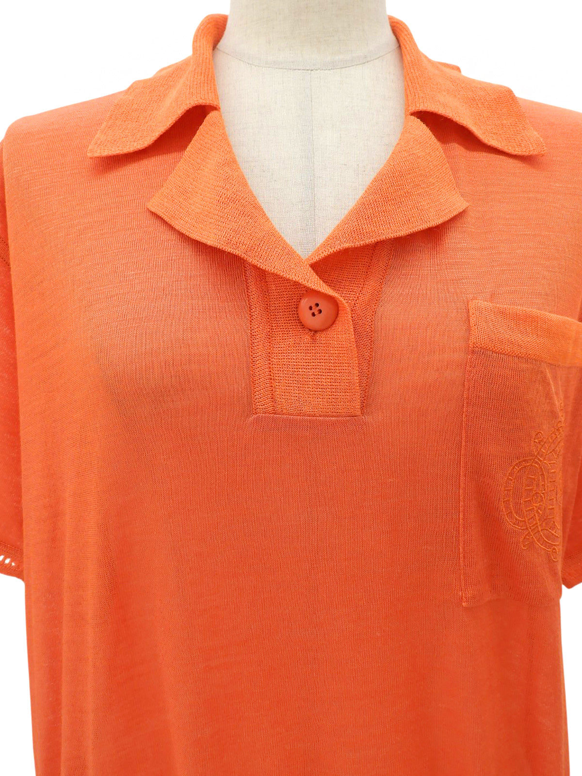 Linen Logo Embroidered Polo Shirt #M Orange