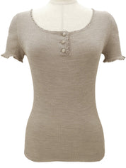 2007年製 ロゴ刺繍半袖ニットトップス #XS ベージュ