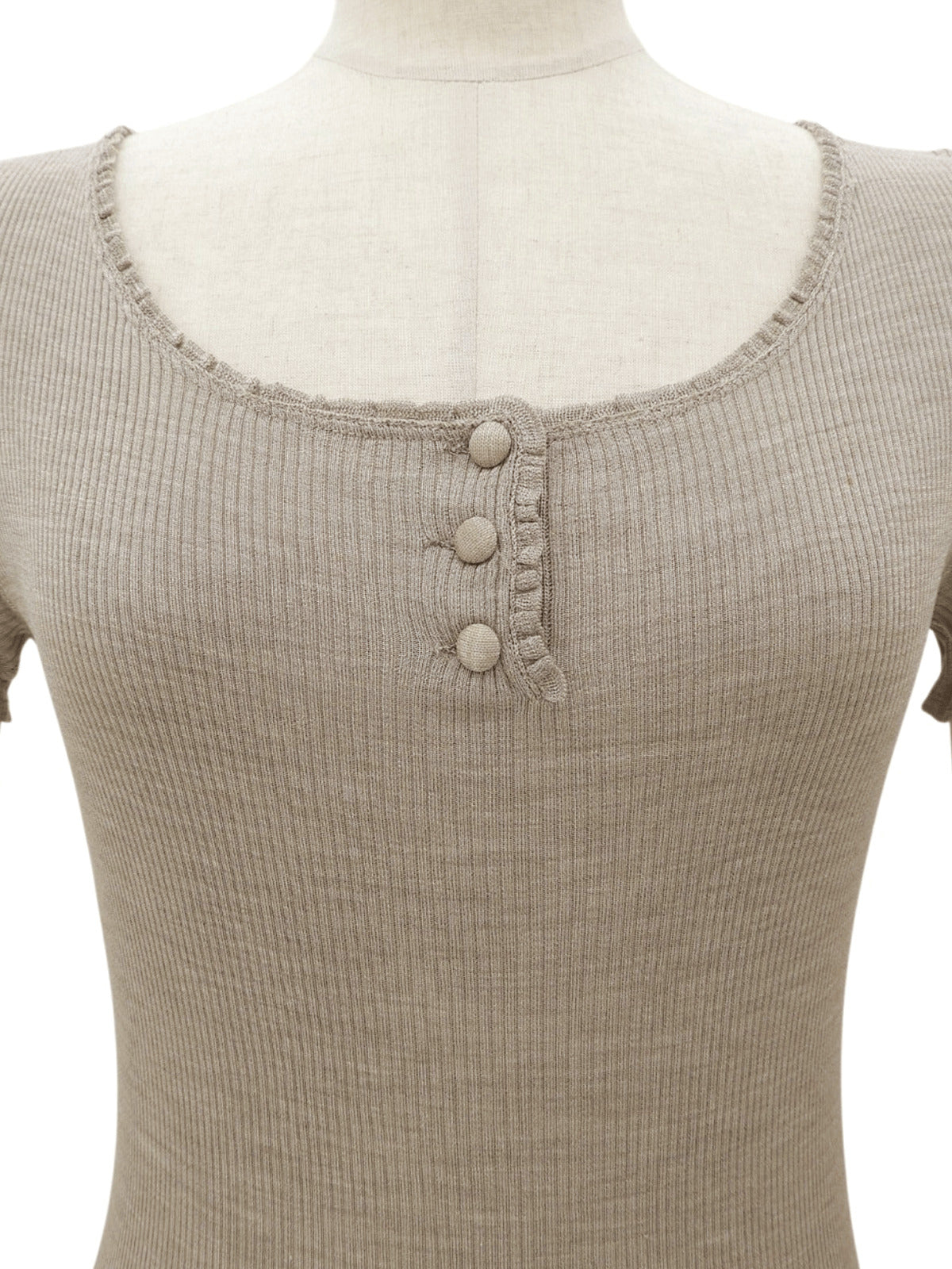 2007年製 ロゴ刺繍半袖ニットトップス #XS ベージュ