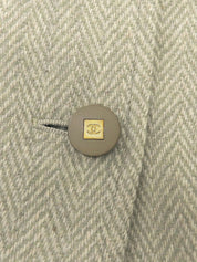 ウールヘリンボーンCCマークボタンジャケット グレージュ