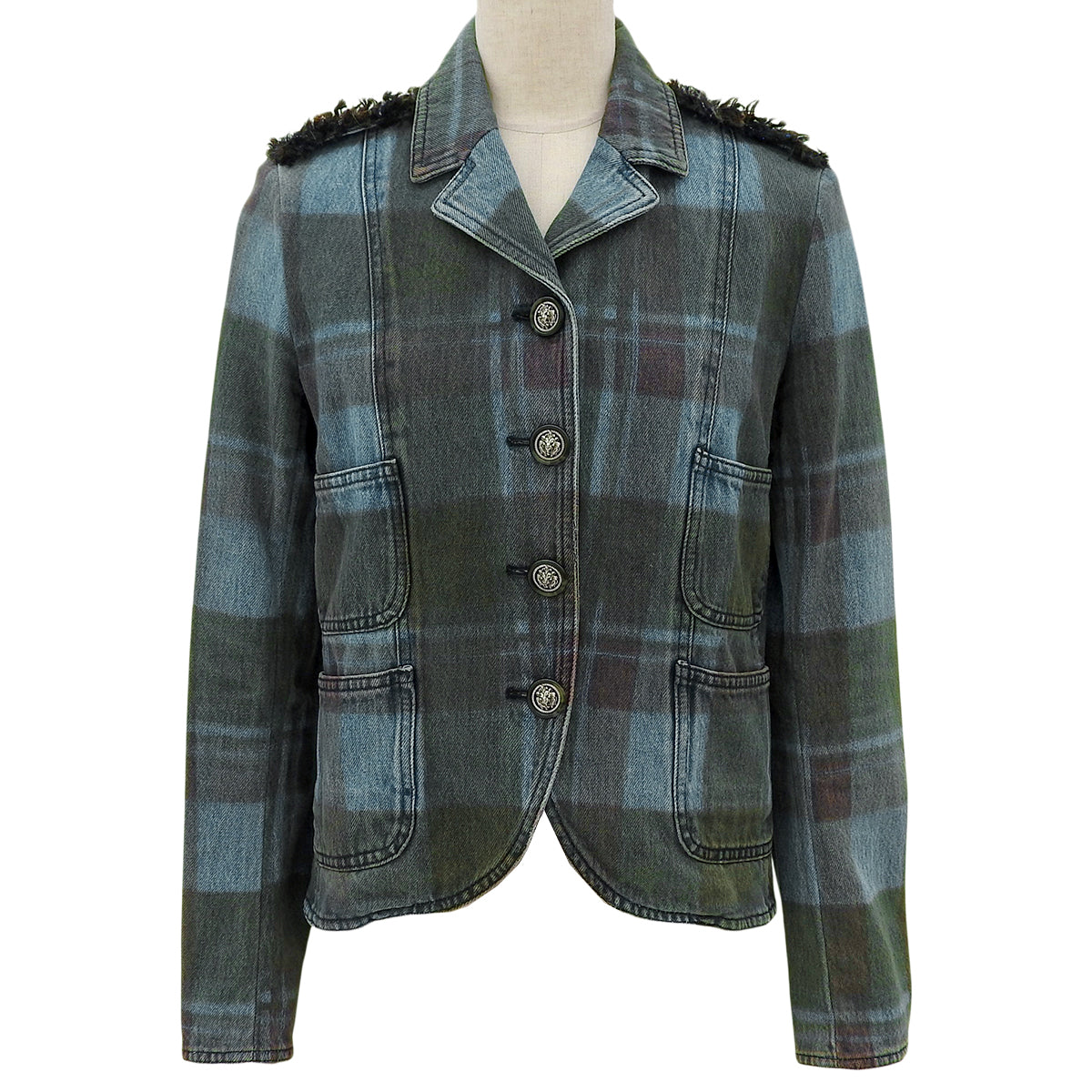 Tartan Check Pattern Denim Jacket #34 Multi-Color