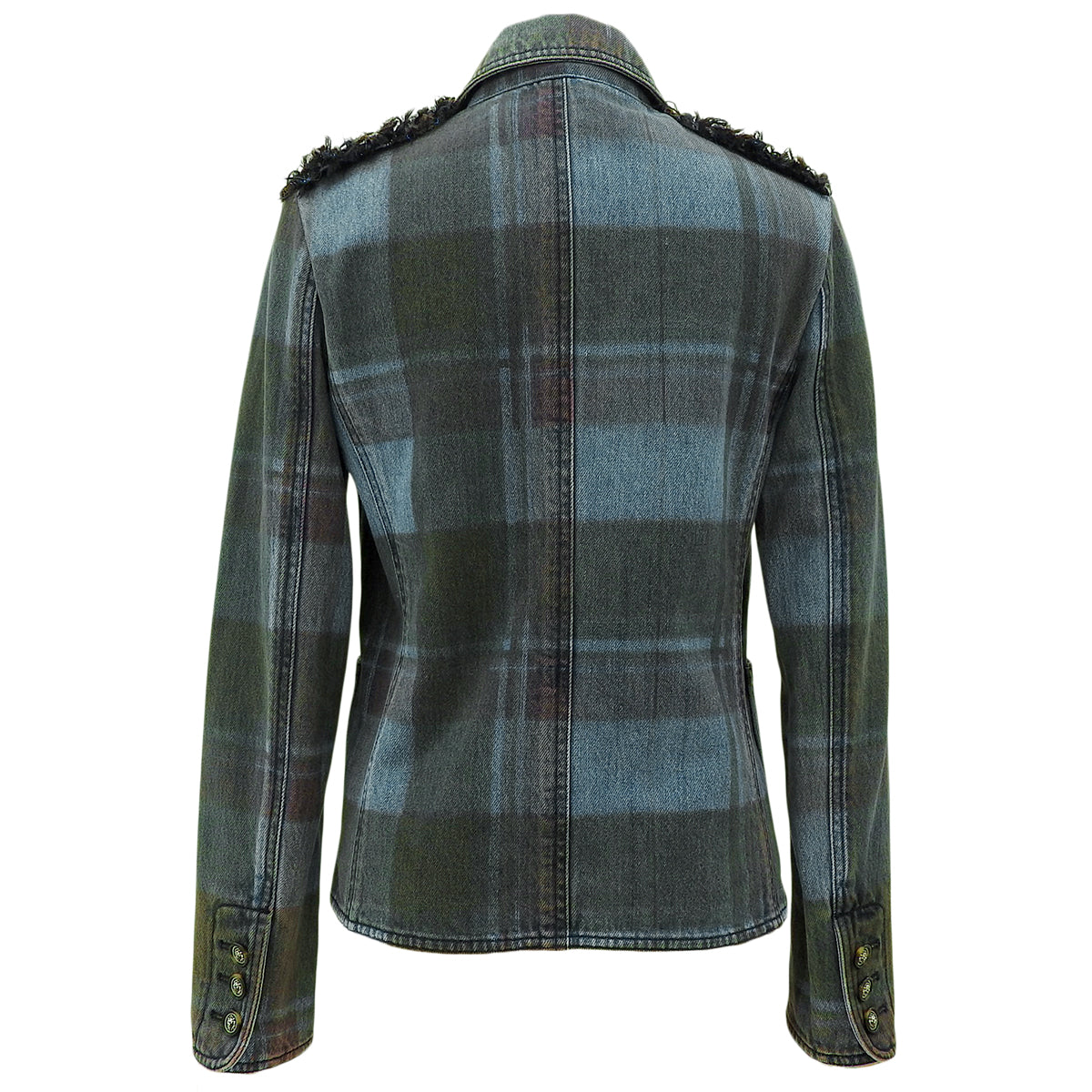 Tartan Check Pattern Denim Jacket #34 Multi-Color
