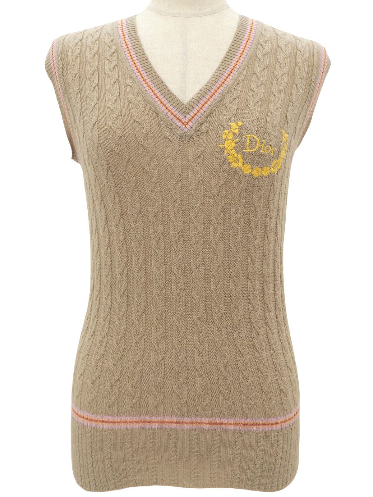 Logo Embroidered Knit Vest - Beige #40