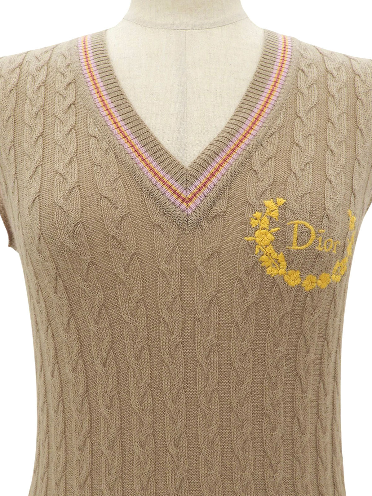 Logo Embroidered Knit Vest - Beige #40