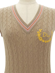 Logo Embroidered Knit Vest - Beige #40