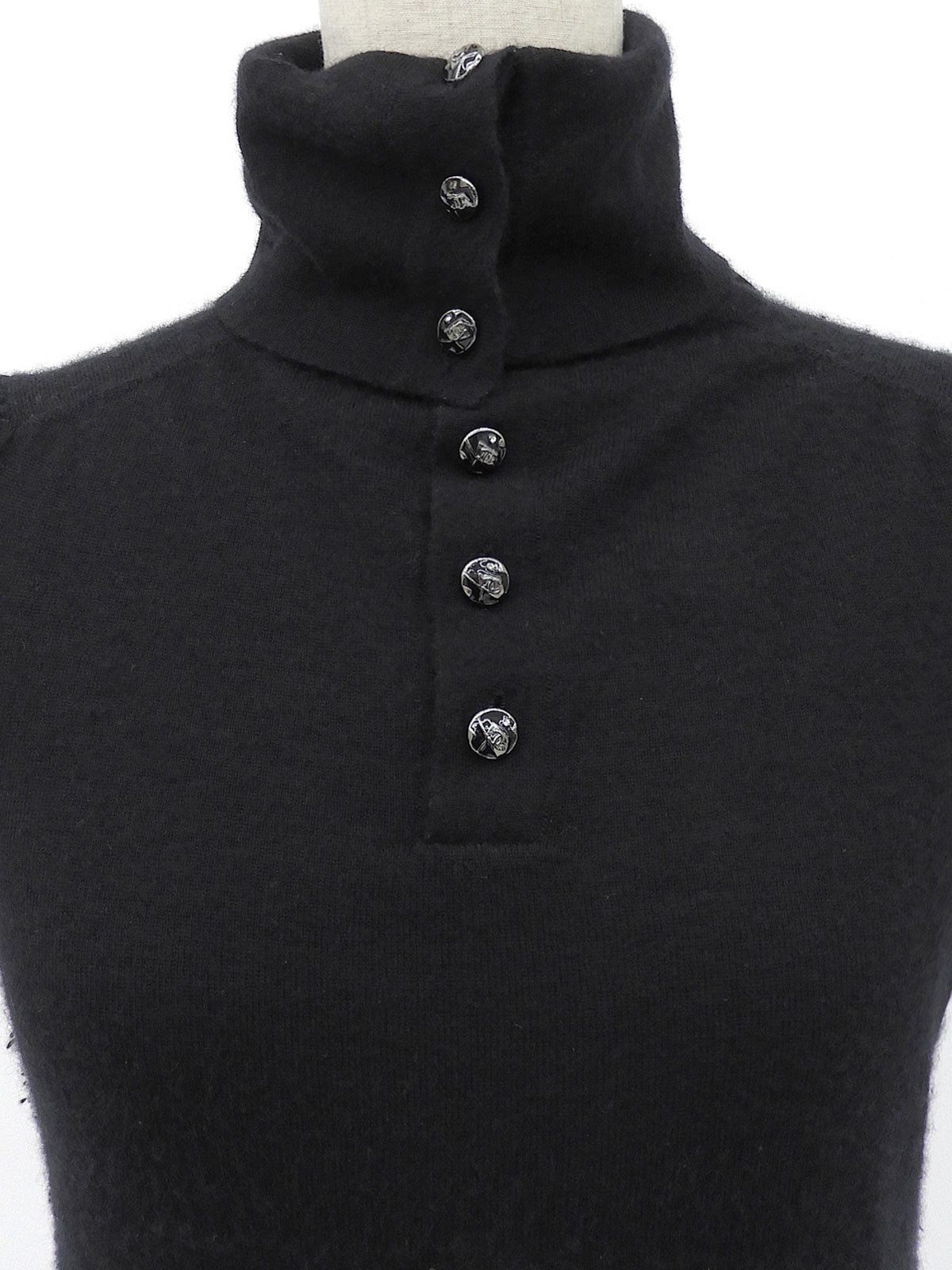 2004 Cashmere High-Neck CC Mark Button Short-Sleeve Knit Top #36 Black