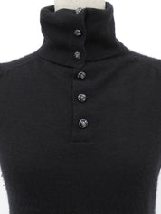 2004 Cashmere High-Neck CC Mark Button Short-Sleeve Knit Top #36 Black