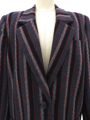 Wool Striped Pattern Jacket #S Grey/Black