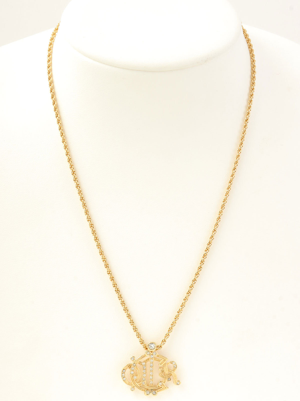 ラインストーンロゴエンブレムネックレス ゴールド