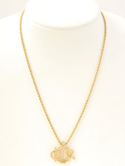 ラインストーンロゴエンブレムネックレス ゴールド