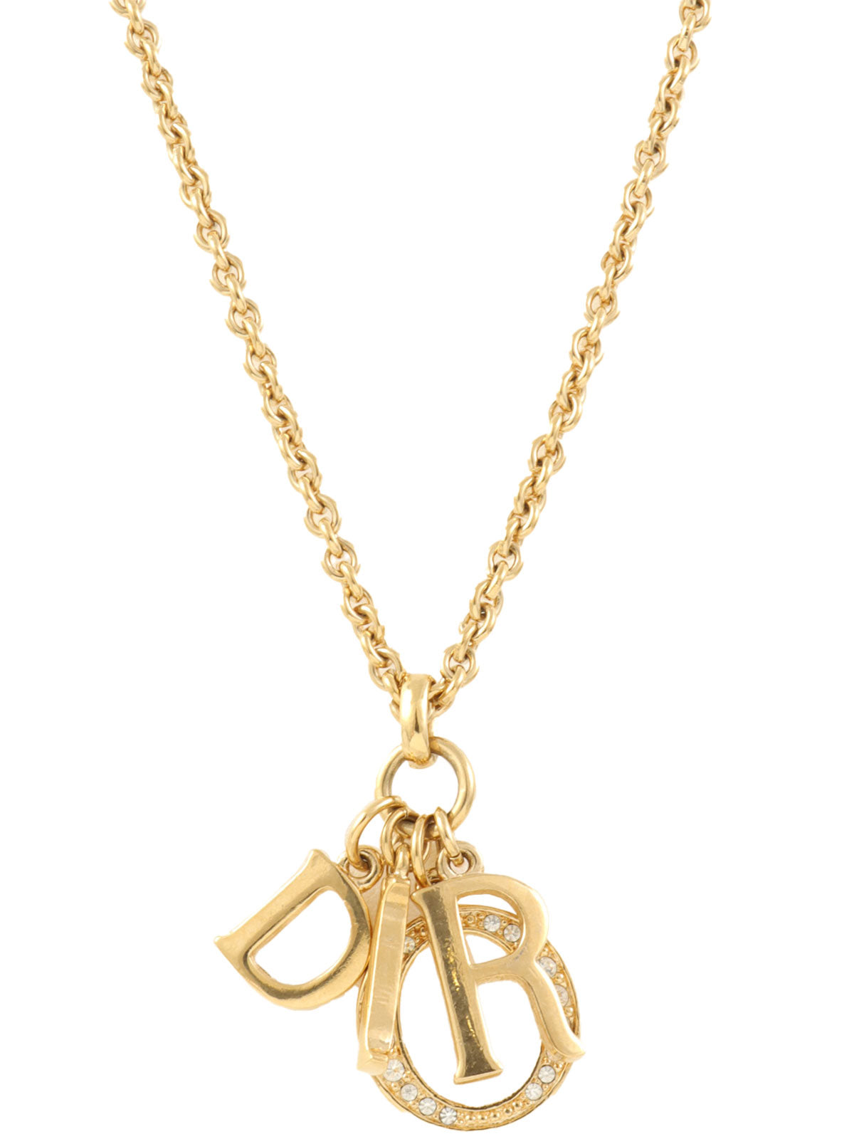 ラインストーンロゴチャームネックレス ゴールド