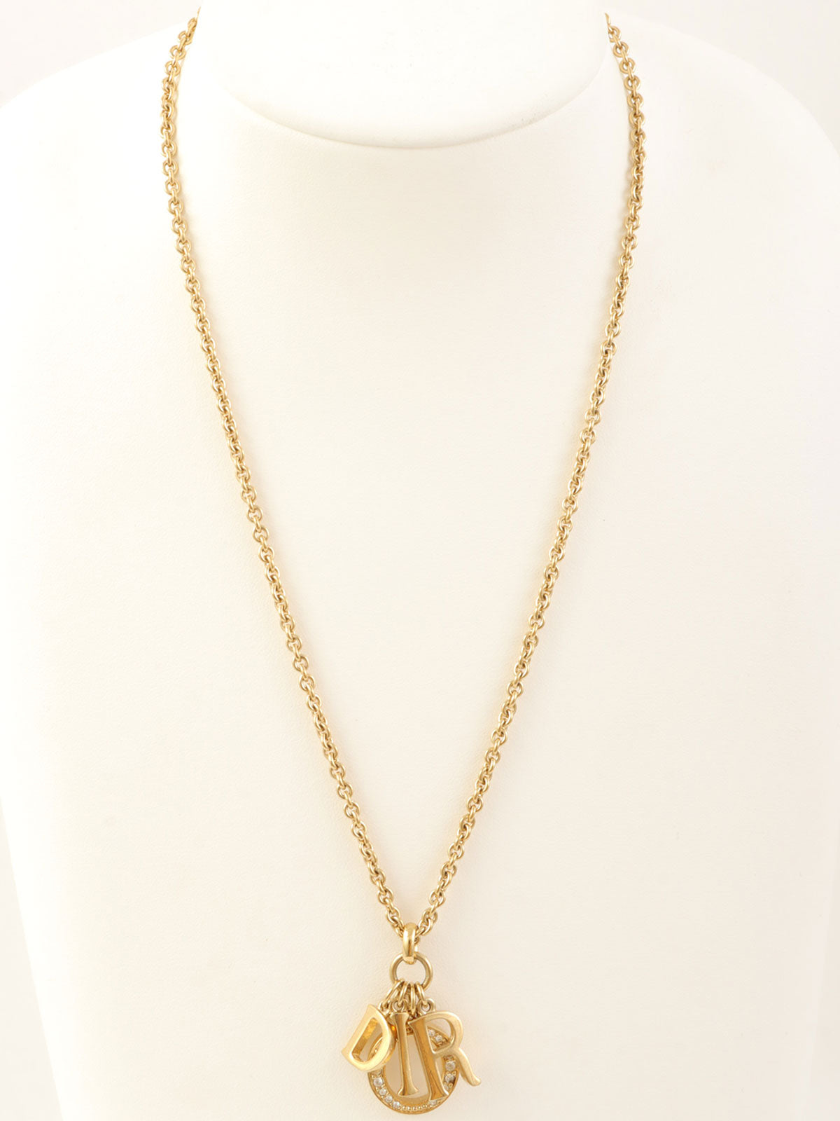 ラインストーンロゴチャームネックレス ゴールド