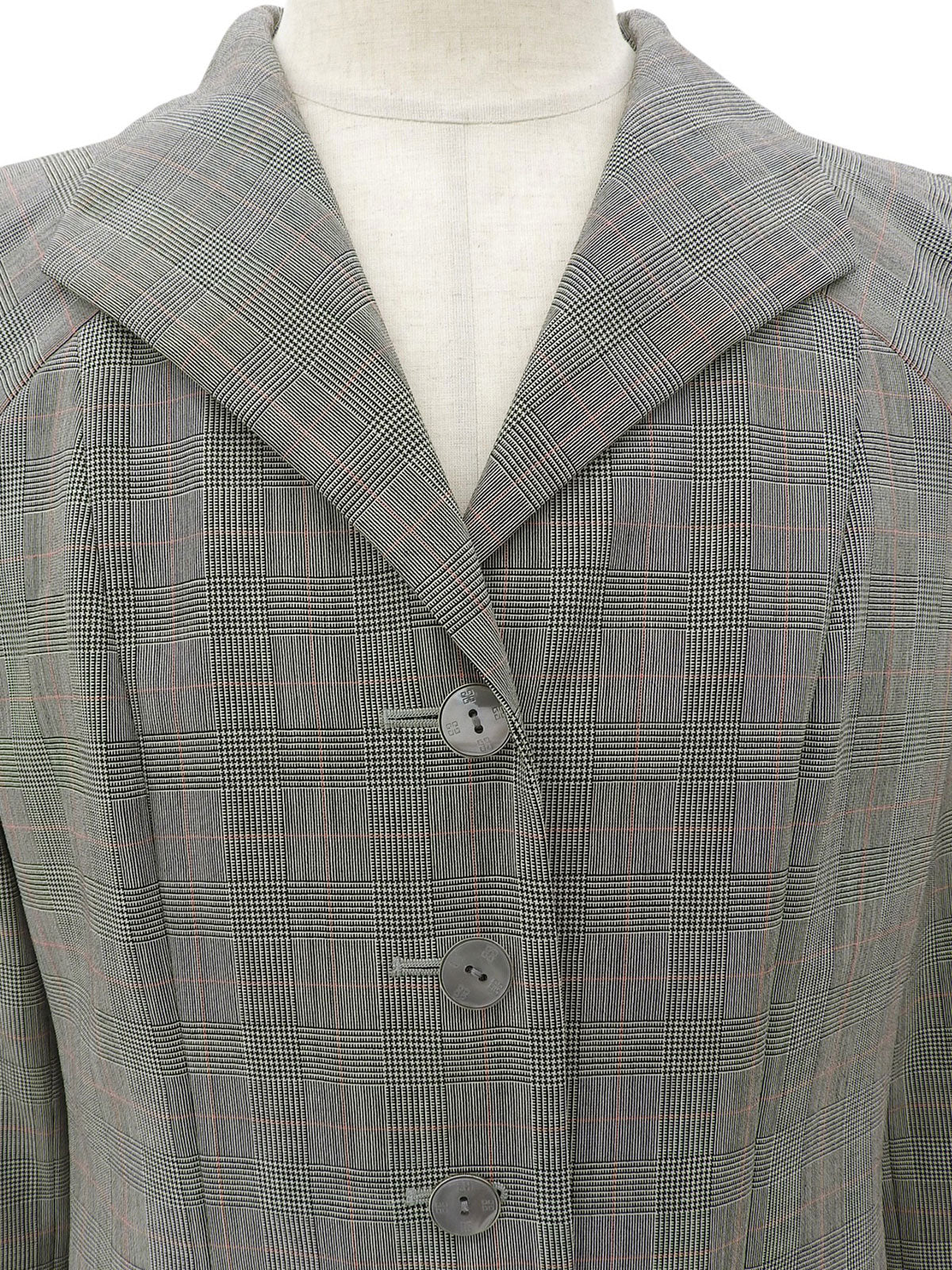 Wool Glen Check Long Jacket, Gray/Black, #42
