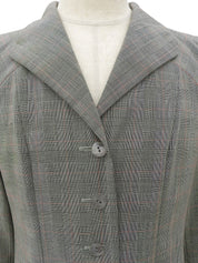 Wool Glen Check Long Jacket, Gray/Black, #42