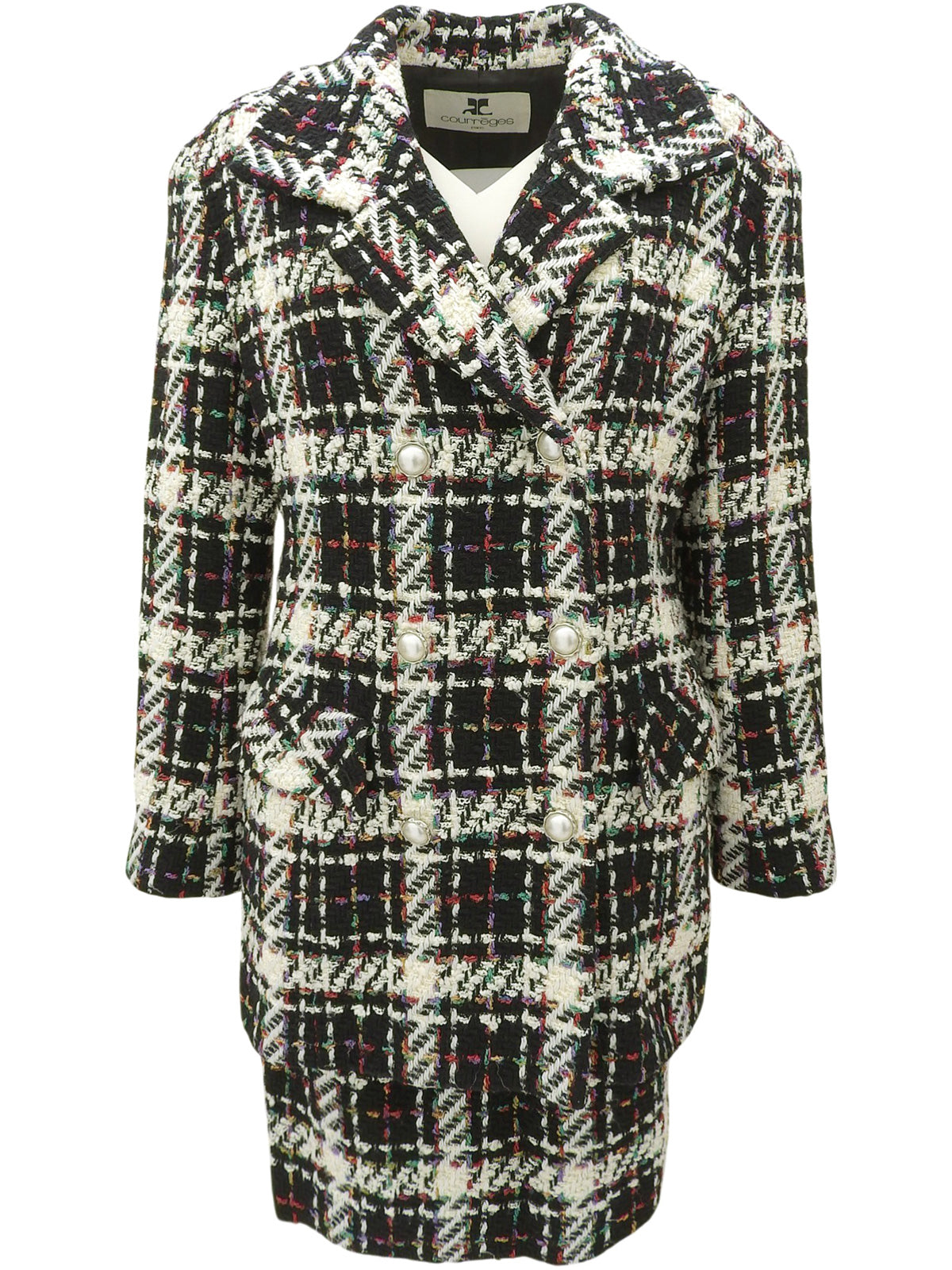 Tweed check pattern double-breasted suit set, black/multi