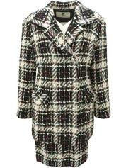 Tweed check pattern double-breasted suit set, black/multi
