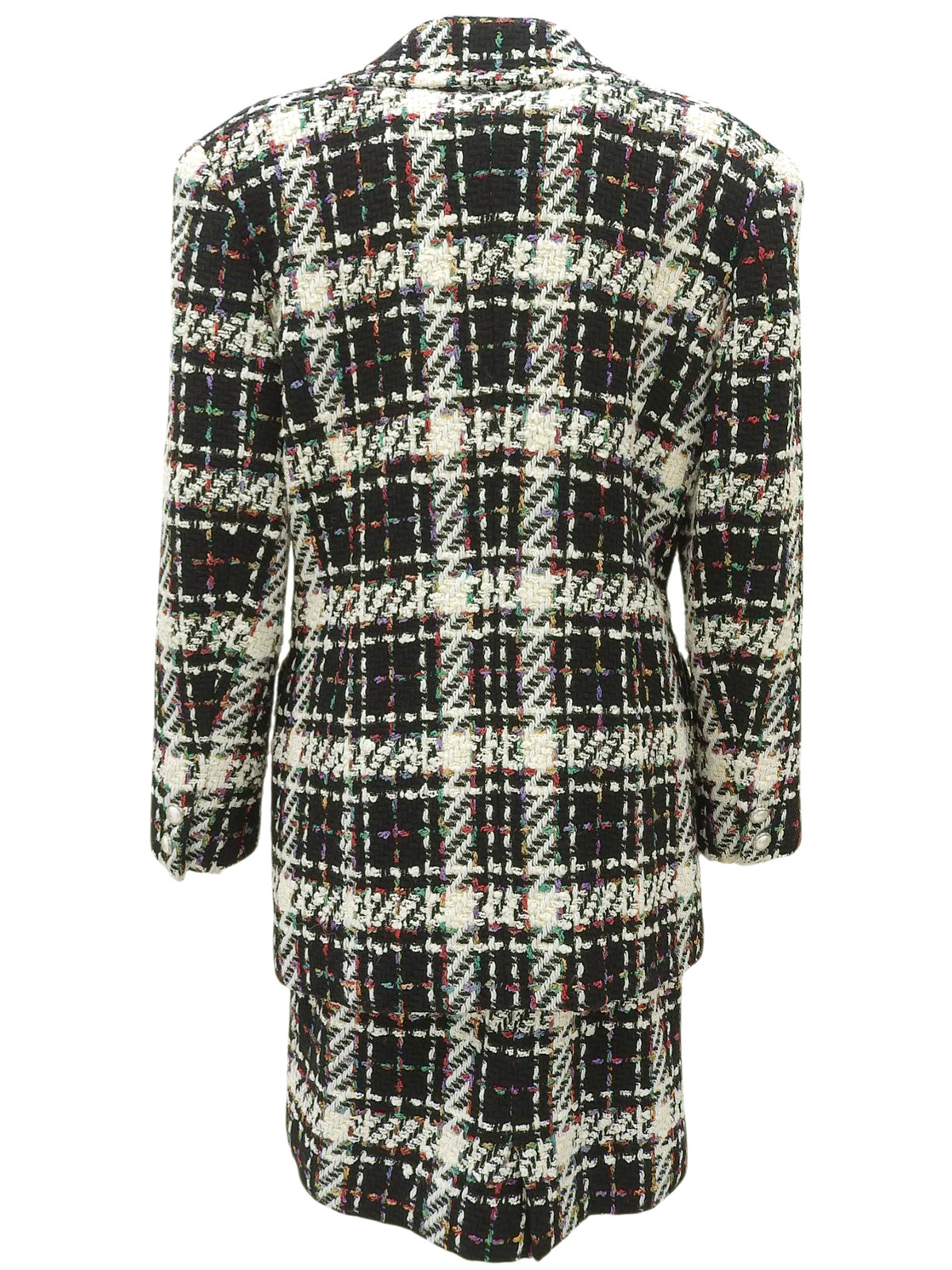 Tweed check pattern double-breasted suit set, black/multi