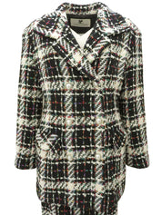 Tweed check pattern double-breasted suit set, black/multi