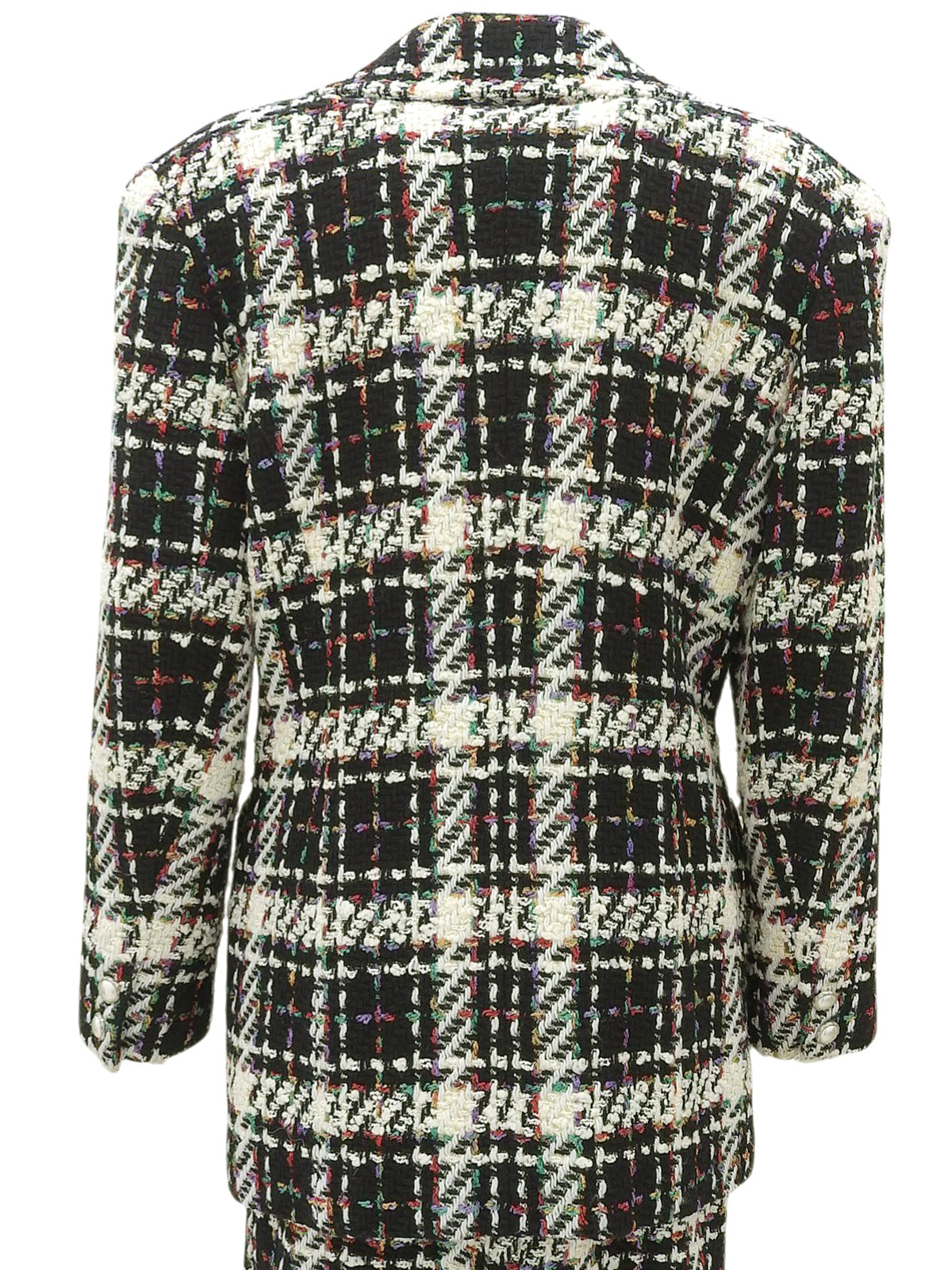 Tweed check pattern double-breasted suit set, black/multi