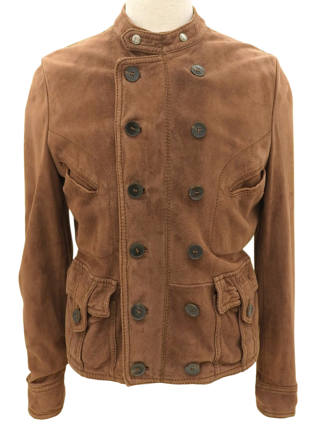 スエードロゴボタンノーカラージャケット ブラウン #50