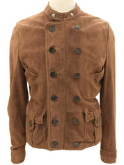 スエードロゴボタンノーカラージャケット ブラウン #50