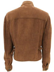 スエードロゴボタンノーカラージャケット ブラウン #50