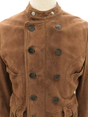 スエードロゴボタンノーカラージャケット ブラウン #50