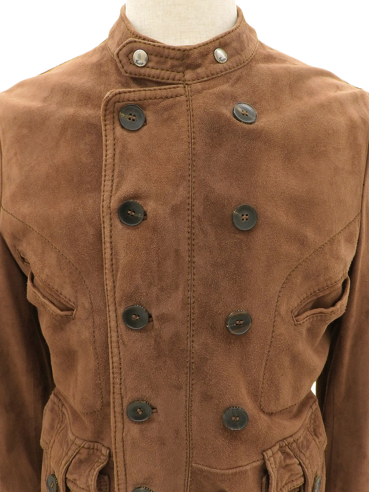 Suede Logo Button Collarless Jacket #50 Brown