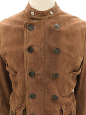 Suede Logo Button Collarless Jacket #50 Brown