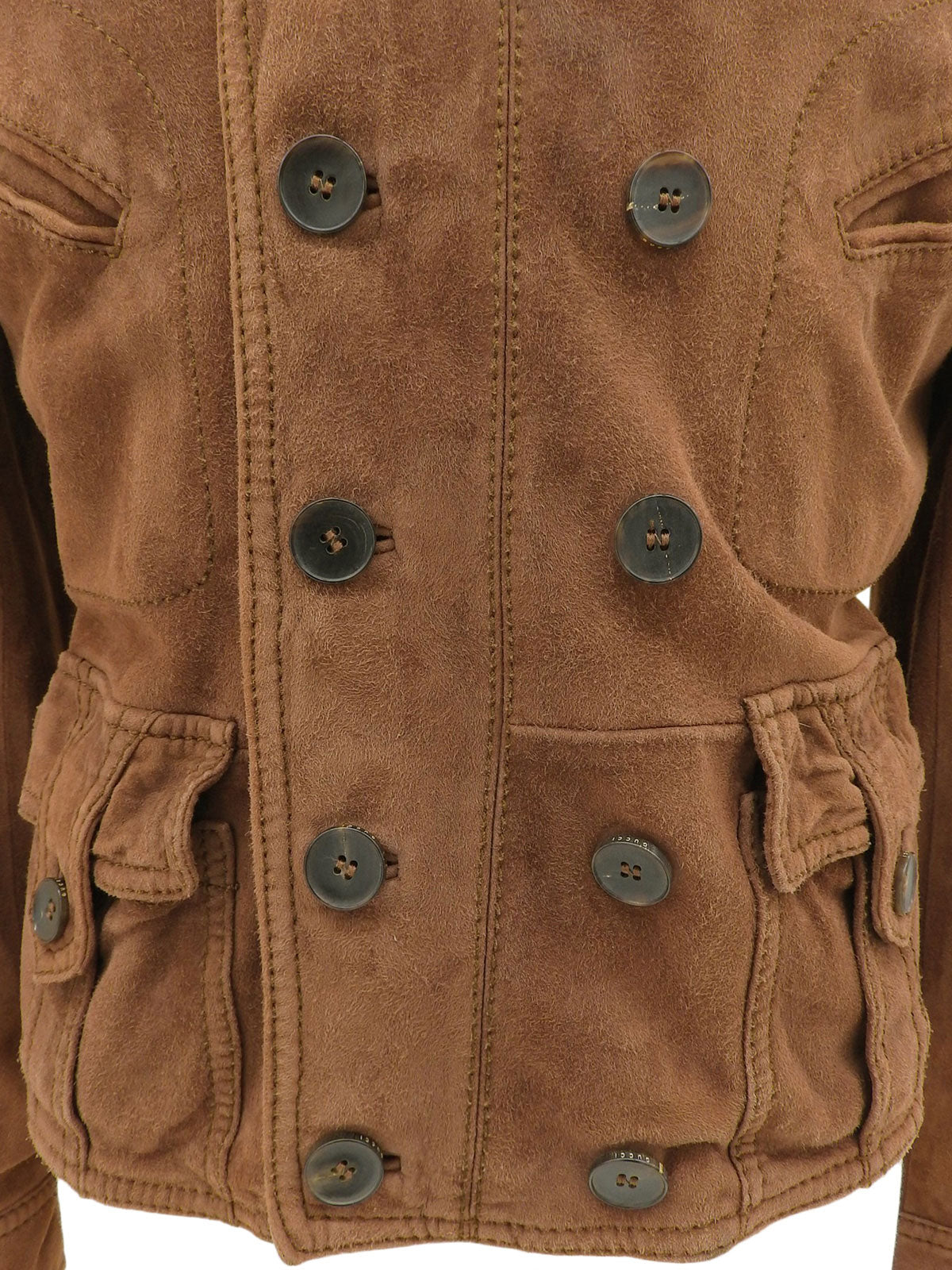 スエードロゴボタンノーカラージャケット ブラウン #50