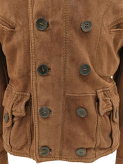 スエードロゴボタンノーカラージャケット ブラウン #50