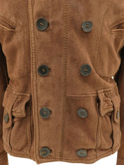 Suede Logo Button Collarless Jacket #50 Brown