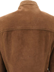 スエードロゴボタンノーカラージャケット ブラウン #50