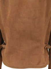 スエードロゴボタンノーカラージャケット ブラウン #50