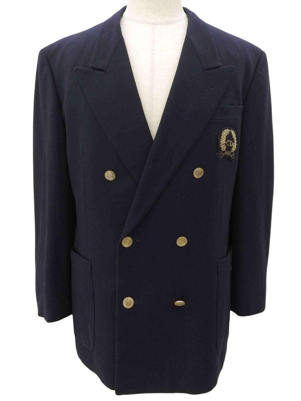 海军蓝双排扣徽标夹克