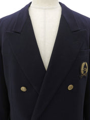 海军蓝双排扣徽标夹克