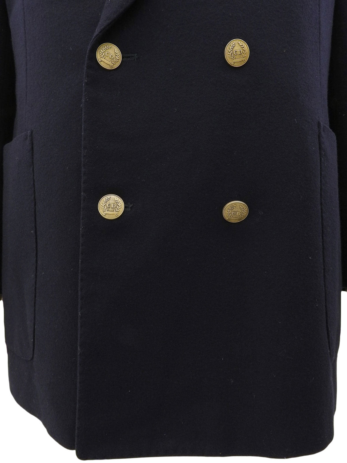 海军蓝双排扣徽标夹克