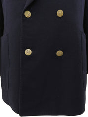 海军蓝双排扣徽标夹克