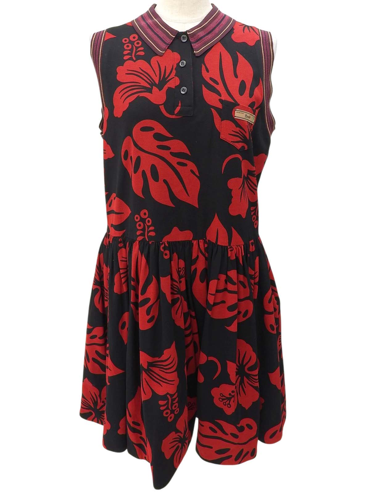 フラワーパターンノースリーブワンピース ブラック/レッド #44