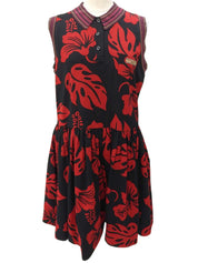 フラワーパターンノースリーブワンピース ブラック/レッド #44