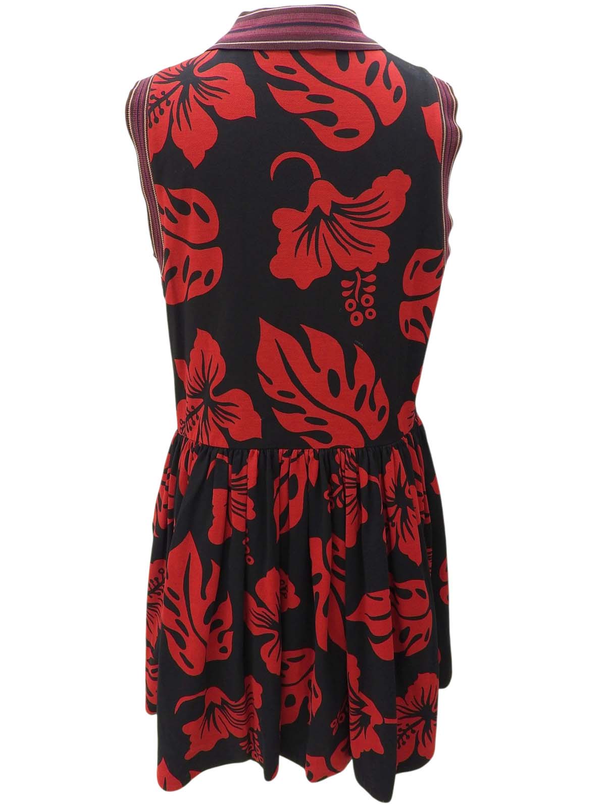 フラワーパターンノースリーブワンピース ブラック/レッド #44