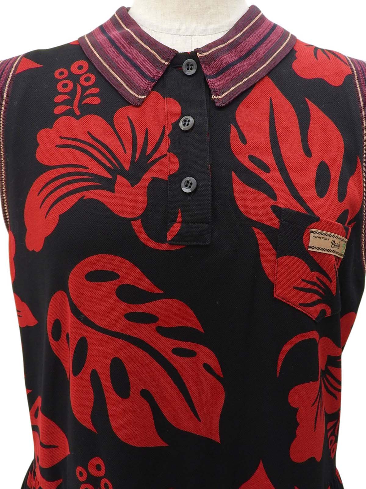 フラワーパターンノースリーブワンピース ブラック/レッド #44