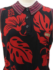 フラワーパターンノースリーブワンピース ブラック/レッド #44