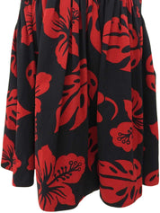 フラワーパターンノースリーブワンピース ブラック/レッド #44