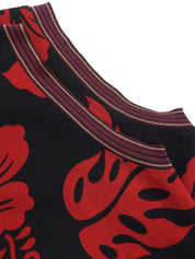 フラワーパターンノースリーブワンピース ブラック/レッド #44